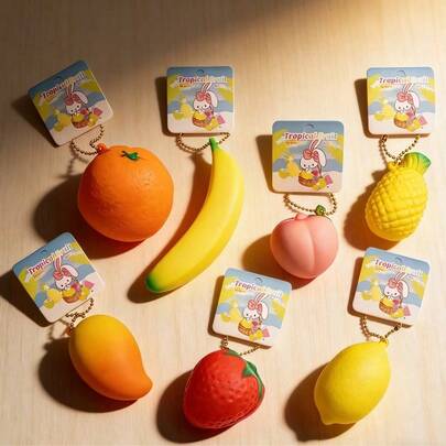 1pc BunnyCafe Series Realistic Mini Strawberry/Peach Slow Rebound PU Soft Gel Pendant, Super Soft Mochi Texture Healing Fruit Squishy, Suitable For Backpack Decor/Daily Outfit/Best Friend Gift