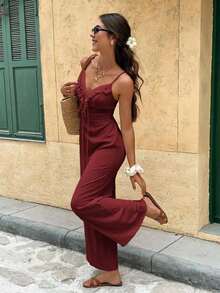 Women's Solid Color Sleeveless Jumpsuit For Vacation & Casual Wear Christmas Summer Holiday Resort - 綠色 - 查看 8