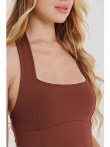 Women's Halter Cropped Top With Halter Neck And Open Back - Summer - Rust Brown - View 2