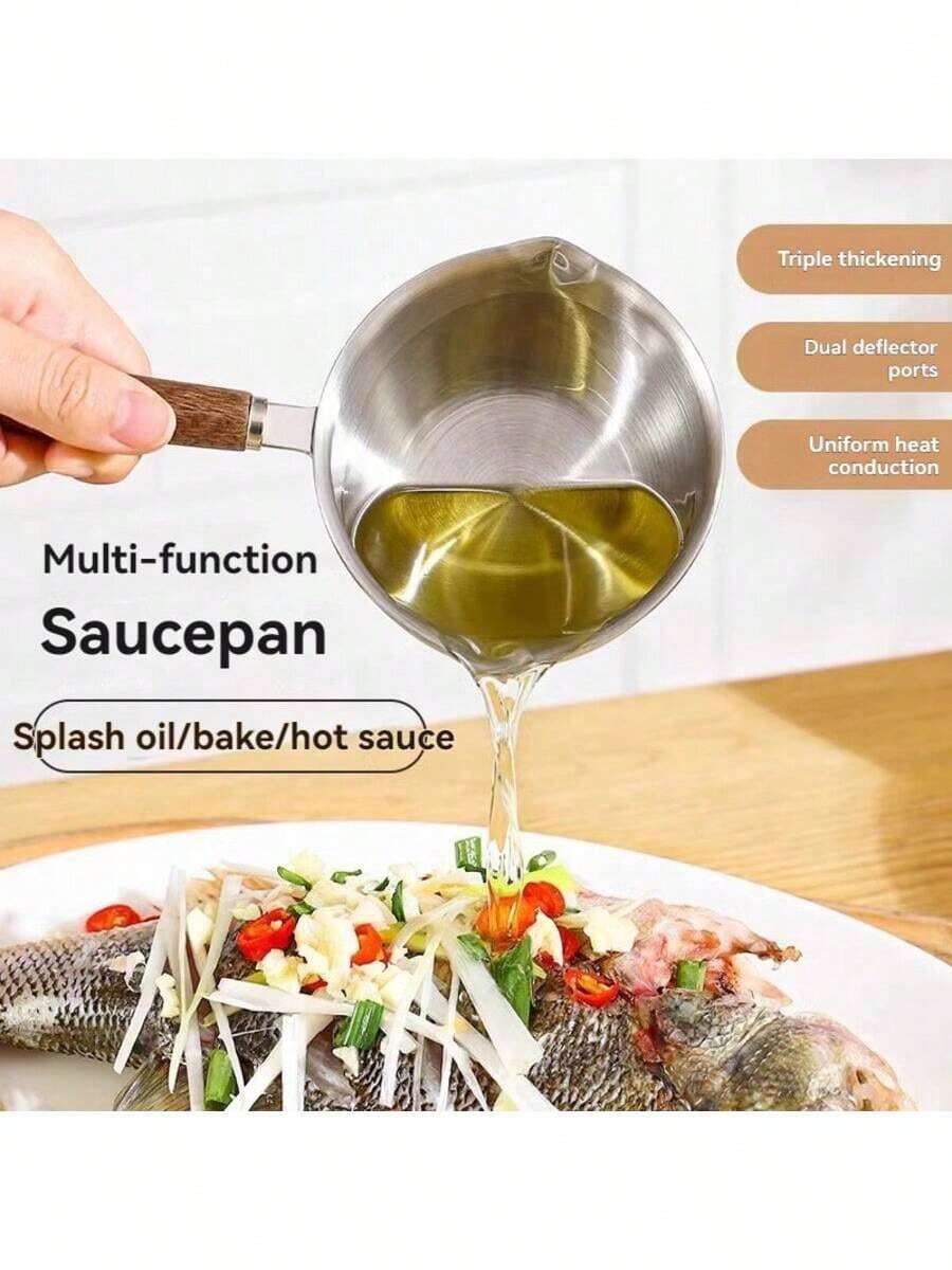 1 chiếc chảo mini đa năng, nồi giữ nhiệt, nồi rót dầu bằng thép không gỉ kèm thìa nhỏ chuyên dụng, nồi hứng dầu bắn, nồi luộc trứng, ấm pha cà phê, nồi nấu nước sốt, dụng cụ nhà bếp