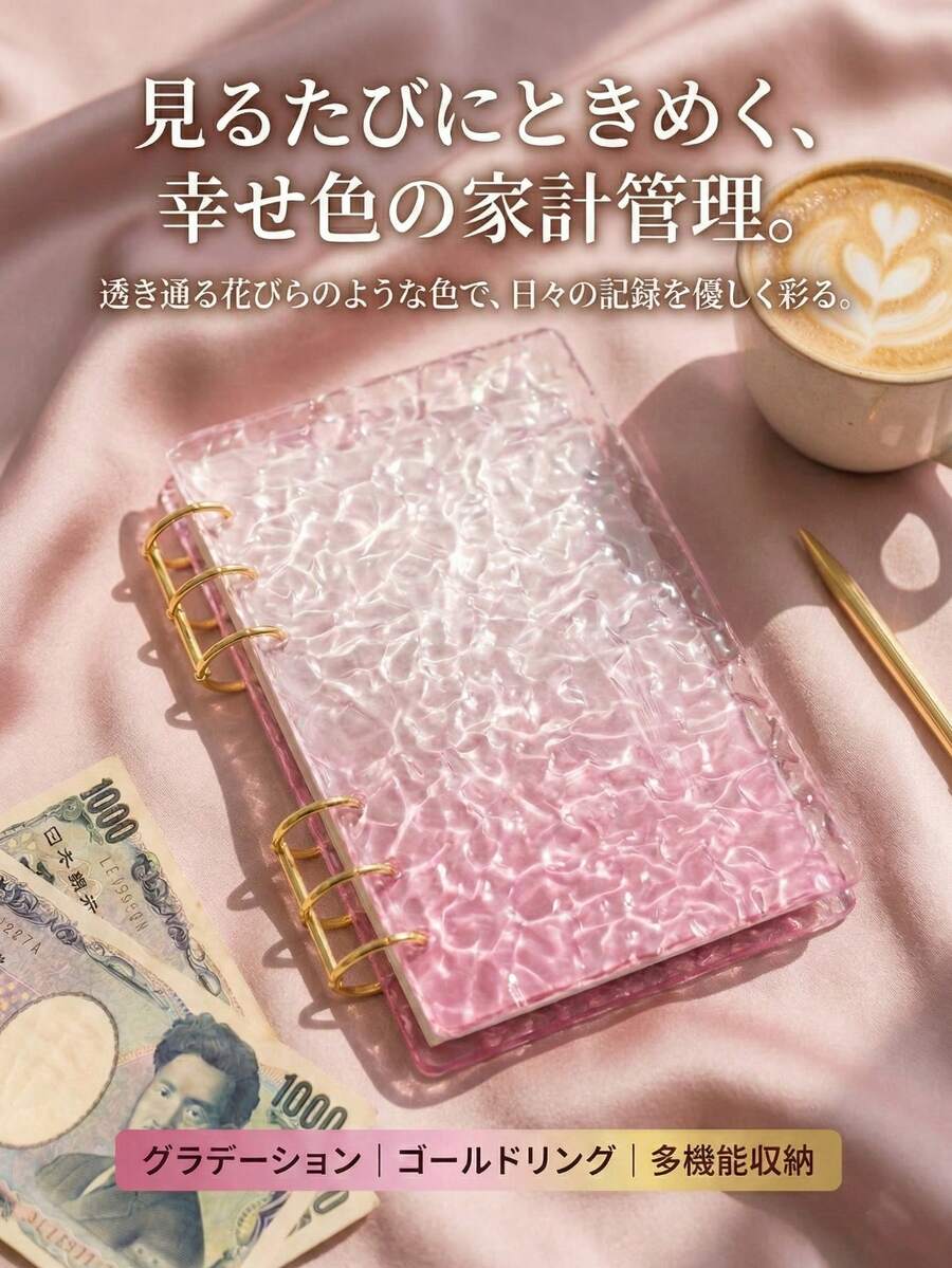 アクリル 貯金箱 セット おしゃれ 透明 貯金バインダー お札 硬貨 目標達成 かわいい カラフル - ピンクグラデーション - チェックする 1