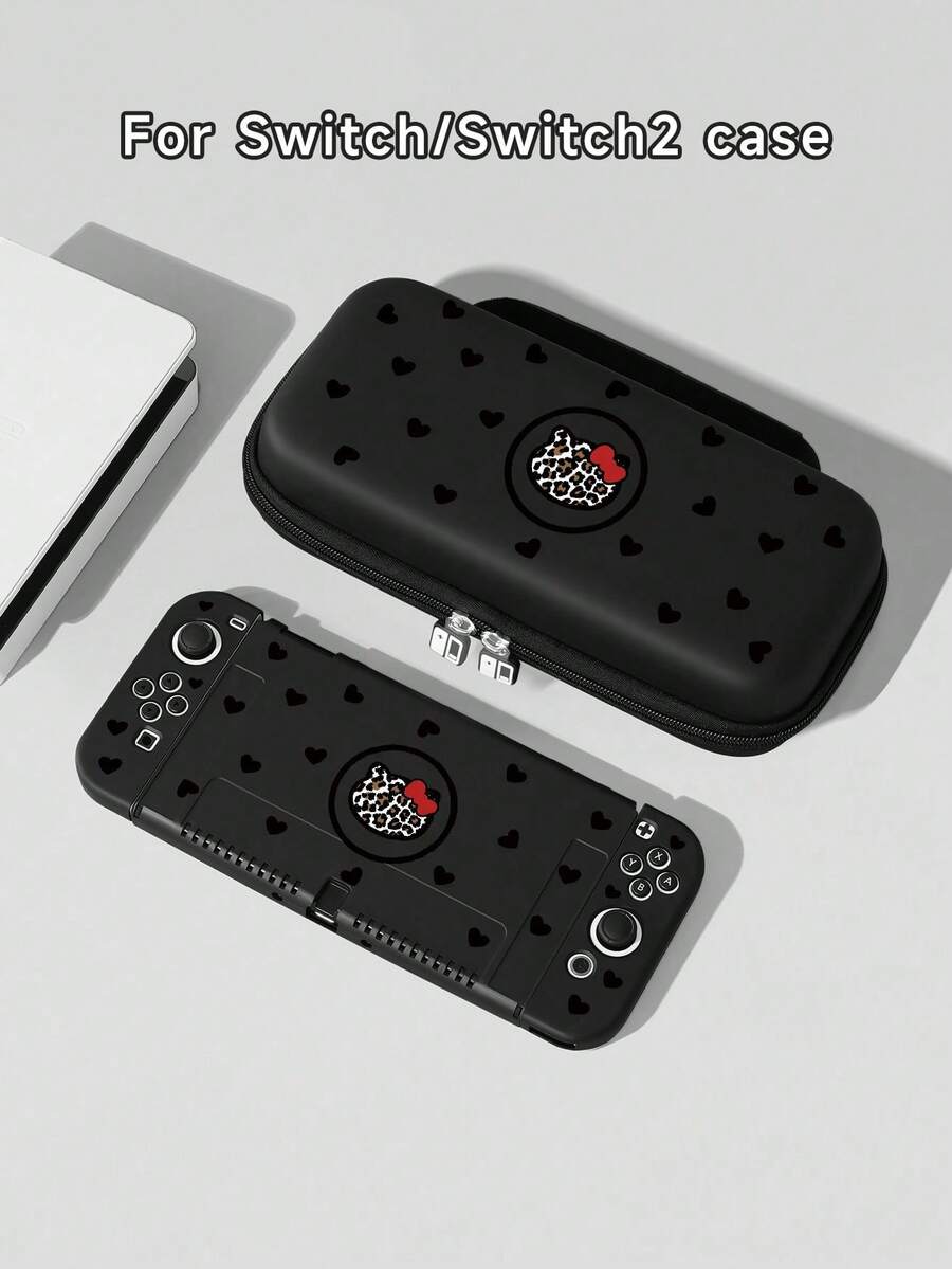 Switch2 (2025) Game Console Accessories - 1 Pc Black Heart, Bow, Leopard Cat Pattern Protective Case Compatible With Switch2/Switch NS/Switch OLED/Lite, Switch2/Switch Game Console Accessories Full Set Including Storage Bag, Insertable Docking Station. Best Gift For Switch Players - Multicolor - View 1
