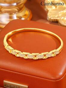 Camhanno Set Gelang Tembaga Halus Glamor 5/1pc, 5 Buah Gelang Menonjol yang Dapat Ditumpuk dengan Detail Inlay & Motif Campuran, Sempurna untuk Perjalanan, Pesta Malam, dan Pemakaian Sehari-hari, Hadiah Ideal untuk Pecinta Mode dan Orang Tersayang, Mudah Beralih dari Kantor ke Makan Malam untuk Para Profesional yang Sibuk - Emas - View 8
