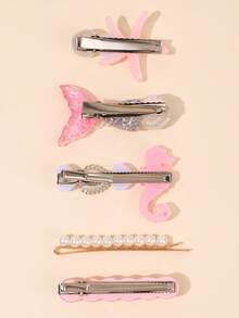 5 Stücke Damen Ozean-Stil Haarclips mit Perlen, Fischgrät-Haarspangen, Seestern-Haarnadeln, elegante Mode-Haaraccessoires für Strandurlaub, Sommerfeste, Strandveranstaltungen, Feiertage, Reisen, Festivals, Partys - Verschiedenfarbig - Übersicht 4