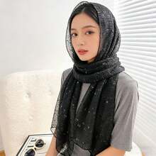 Shiny Casual Polyester Scarf/Headscarf, Suitable For All Seasons - Black - View 7