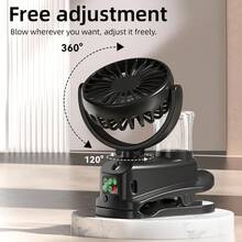 OBOVAY Ventilateur brumisateur portable avec clip, tête rotative, 4 vitesses réglables, ventilateur de refroidissement rechargeable USB avec affichage humidificateur, convient pour la maison, le bureau, le dortoir, la voiture, 800 mAh - à clip - Voir 7