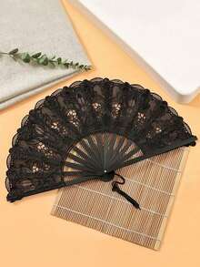1件復古蕾絲刺繡花卉摺扇，蕾絲手持摺扇，夏季海灘扇，設計師摺扇，復古婚禮扇，西班牙手扇，竹製框架，優雅白色設計，刺繡蕾絲飾邊 - 多色 - 查看 8