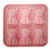 Reusable Silicone Tray In Mini Highland Cow 3D Design. Perfect For Whiskey, Cocktails And Coffee, Great For Party & Birthday Presents - Pink - View 9