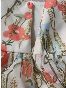 Falda plisada elegante de mujer con estampado floral de doble capa, con lámina de oro, estilo bohemio, adecuada para la playa, vacaciones, todas las estaciones de primavera - Albaricoque - Ver 5