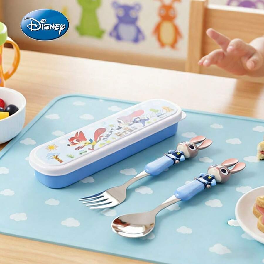 Disney 一套正版授权的《疯狂动物城》朱迪·霍普斯不锈钢餐具礼盒套装，适合庆祝活动，便携，励志礼物 - 藍色 - 查看 1