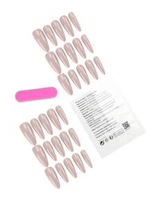 30 Pieces Press On Nails Long Droplet Shape/Elegant Two-Tone Long Stiletto Press On Nails, Nude & Deep Red Fake Nails For Daily Wear - Dusty Pink - View 2