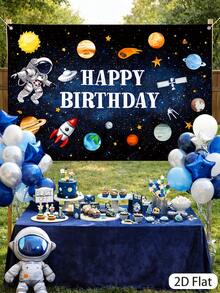 1pc Space Themed Backdrop, Space Astronaut Planet Design Hanging Banner,Baby Shower Party Supplies,Gender Reveal Party Supplies, Birthday Party Decor, Party Photo Props,Birthday Gift,Dining Table Centerpiece Decor ,Nursery Room Decor, Home Decor, Party Favors - Astronauts - View 3