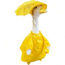 3件組黃色防水雨衣鵝裝飾套裝，含帽子與雨傘，適用於標準23英吋庭院與門廊裝飾鵝，春夏戶外裝飾（不含鵝雕像） - A - 查看 1