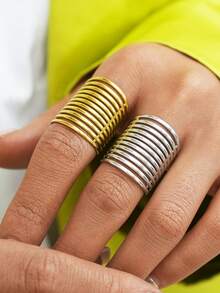 Anel personalizado dourado em aço inoxidável (2 peças/1 peça), anel casual aberto, anel em aço inoxidável, adequado para uso diário e viagens, a melhor opção de presente para sua namorada ou esposa. - Estilo 3 - Ver 2