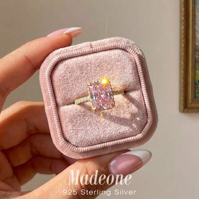 MADEONE 1pc 925 Sterling Silver 8*10mm Rectangular Diamond Sparkling Ring - Ice Flower Cut, Suitable For Women's Daily Wear, Engagement Ceremony, Valentine's Day Gift, Bridal Decoration