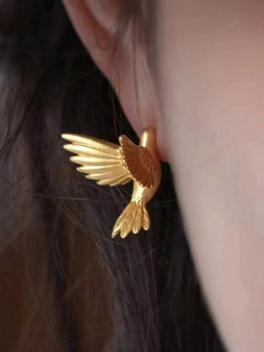 Hoa tai hình chim ba chiều tinh tế, món quà cao cấp thời trang dành cho phái nữ, phụ kiện được yêu thích nhất dành cho bạn gái. - Vàng - Xem 1