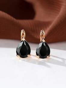 Vanel 1 Pair Fashion Minimalist CZ Inlaid Teardrop Earrings, Sparkling Elegant Earrings, Stylish Jewelry For Women's Daily And Party Wear, Graceful Gift For Ladies - Golden Yellow-black - View 2