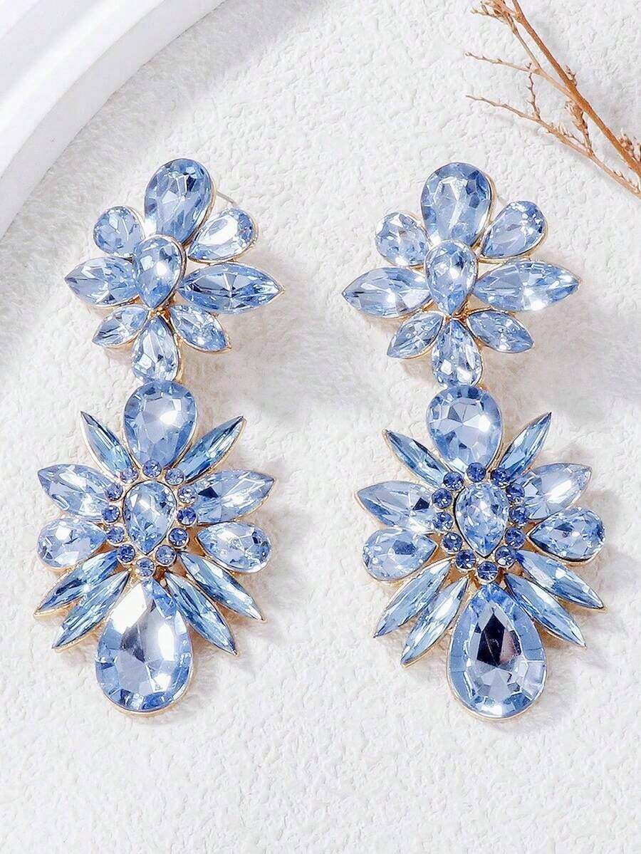 Juran 1 Pair Exaggerated Crystal Flower Pendant Earrings, Jewelry Gift For Women Wedding, Date, Party - Hot Pink - View 1