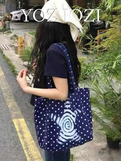 韩版小众设计ins风波点帆布手提包，女士大容量单肩手提包，休闲通勤户外日常购物腋下单肩包