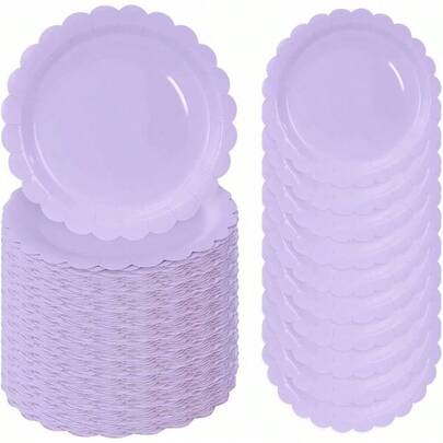 50 Pcs Light Purple Scalloped Paper Plates Inch Disposable Lavender Scalloped Dinner Plates Wedding Shower Birthday Party Supplies Disposable Dessert Plate