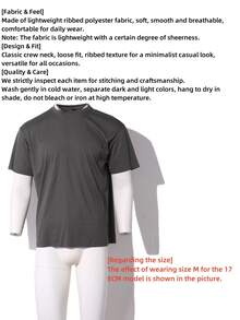Men's Lightweight Breathable T-Shirt, Polyester Slim Fit Short Sleeve Casual Sports Top, Summer - Dark Grey - View 2