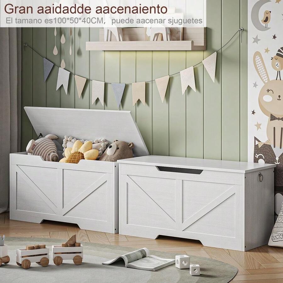 De Almacenamiento,Con Bisagra De  Baul Para Juguetes,Baul Para Recamara,Adecuado Para Dormitorio y Sala De Estar,Baul De Almacenamiento Tamao 100 50 40CM Blanco - B0D4M2J68R - Ver 1