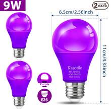 Bóng đèn LED nhiều màu Kasotile, công suất 9W, đế E26, thích hợp trang trí phòng ngủ, đám cưới, Halloween, Giáng sinh, tiệc tùng, quán bar, đèn dây, thay thế bóng đèn cũ, điện áp AC 85V-265V, không điều chỉnh độ sáng, 2 gói. - 9W - Xem 8