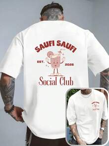 ChristmasSommer-Tops, Herr-T-shirt, SAUFI SAUFI, Social Club, dubbelsidig tryck, moderiktig kortärmad skjorta för män, T-shirt, populär produkt - Vitt - Visa 2