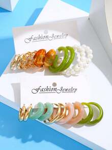 10pairs/Set Faux Pearl Decor Hoop Earrings - Nhiều màu - Xem 3