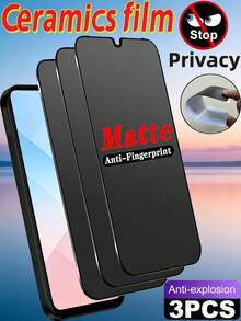3pcs Matte Anti Peeping Ceramic Film Anti Glare And Anti Fingerprint Phone Screen Protector Compatible With IPhone 17 16 Pro Max/Compatible With Samsung Galaxy S26 A57/Compatible With Xiaomi 15T Poco X6 X7 X5/Compatible With Redmi 14C 13C Note 13 14 4G 5G Pro Office/Subway Privacy Protection Full Coverage Explosion-Proof, Scratch Resistant, Anti Spy Protective Film - Black - View 117