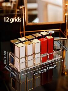 1 pieza Soporte transparente para lápices labiales con múltiples compartimentos, Caja de almacenamiento para lápices labiales y brillo de labios, Organizador de maquillaje para escritorio, Estante de exhibición - Multicolor - Ver 4