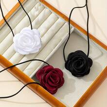 1pc Black Camellia Necklace Choker, Versatile Rose Neck Chain, Adjustable Silk Rope Gothic Victorian Y2K Necklace, Fashion Jewelry For Women, Suitable For Valentine's Day, Mother's Day, Party - Burgundy - View 13