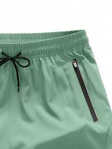 Men's Plain Color Casual Shorts For Summer - Green - View 5