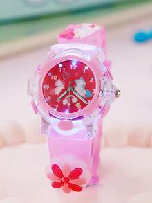 Set de 4 relojes de cuarzo luminosos con diseño de sirena de dibujos animados, correa de silicona 3D que brilla, accesorio de moda para adolescentes, regalo para uso diario - Multicolor - Ver 3