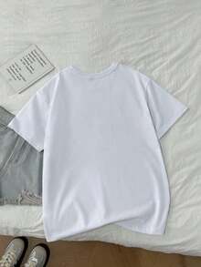 1 pieza de camiseta holgada informal de  con estampado de letras "APOYO EL DERECHO DE UN HOMBRE A CERRAR LA BOCA", cómoda, 50% algodón, adecuada para el verano, estilo feminista, suave al tacto. - Blanco - Ver 2