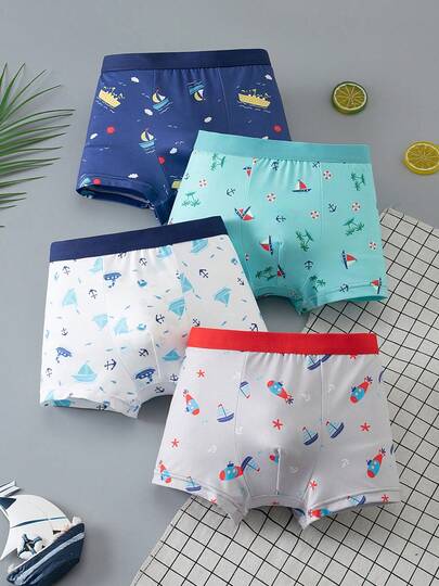 4 piezas/paquete Calzoncillos con estampado de dibujos animados para niños, ropa interior infantil