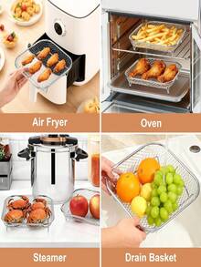 Rejilla de 8 pulgadas para freidora de aire apta para Crispi/Pro 5QT/Cosori 5QT/Chefman 5-6QT, juego de 3 cestas apilables de acero inoxidable para freidora de aire con almohadillas de silicona - Multicolor - Ver 12