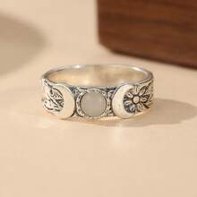 Cincin Bulan Antik, Ukiran Tangan yang Indah, Perhiasan Gaya Bohemian untuk Wanita, Cocok untuk Pemakaian Sehari-hari dan Pesta - Perak - View 1