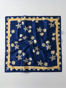 1 chiếc khăn trùm đầu thời trang mùa hè dành cho nữ, họa tiết sao biển và rong biển, đa năng, phù hợp để sử dụng hàng ngày. - xanh đậm - Xem 6