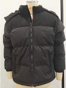 男士秋冬撞色加厚保暖户外运动休闲连帽羽绒服 - 黑色 - 查看 7