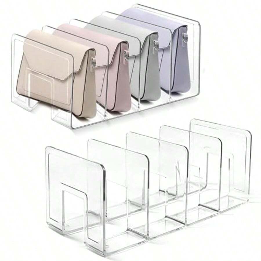 2 Pcs Clear Four-Compartment Multi-Functional Bag Accessory Storage Divider Shelf Wardrobe Organizer, Space-Saving Storage Rack For Home, Office, And Dorm - Clear - View 1
