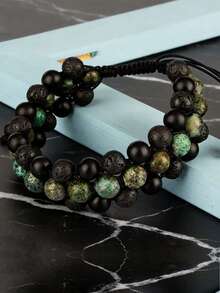 1条装三层防护手链，男女通用，正品优质8毫米手工串珠手链，疗愈水晶防护手链，带来好运、财富和幸福，瑜伽疗愈水晶手链，天然宝石珠子，编织手链，缓解焦虑，父亲节礼物 - 彩色 - 查看 4