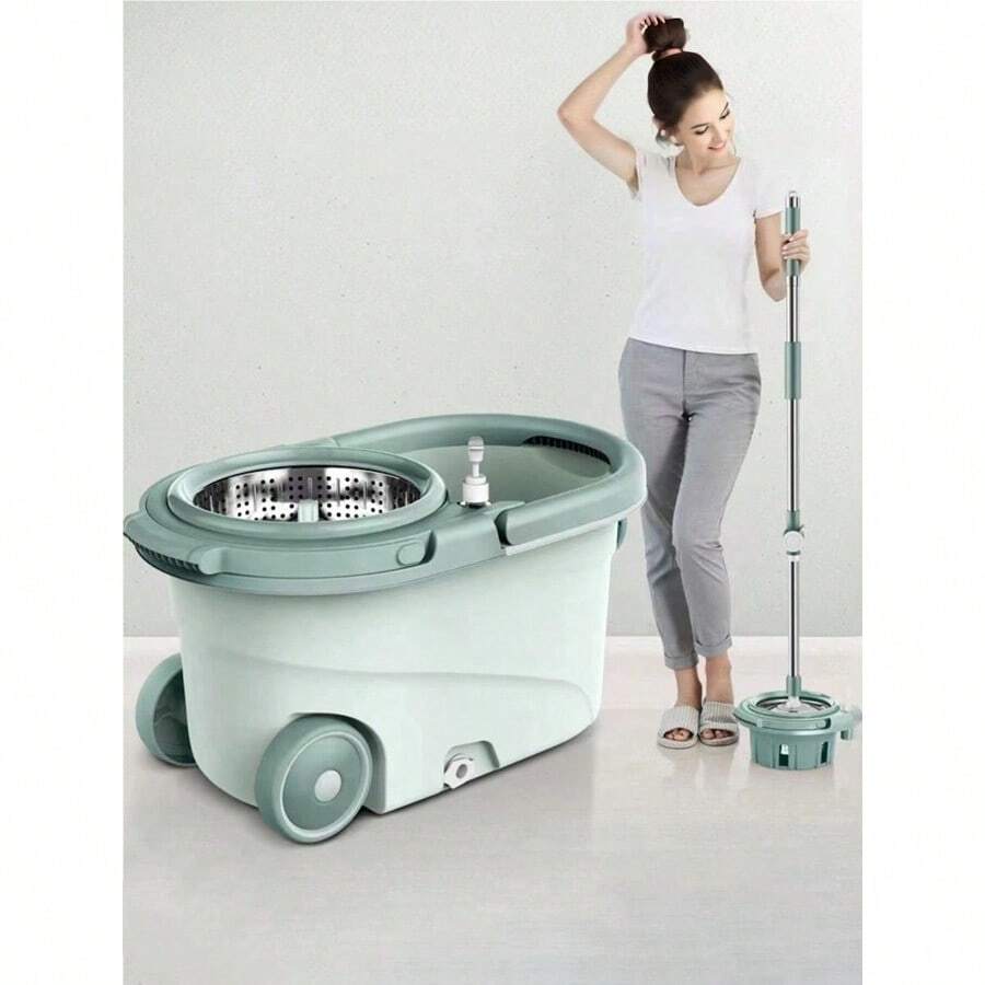 Spin Mop And Bucket System With Wringer For Floor Cleaning, Floor Mop Bucket With Stainless Steel Handle, Mop With Spin Bucket And 3 Microfiber Mop Heads - A - Xem 1