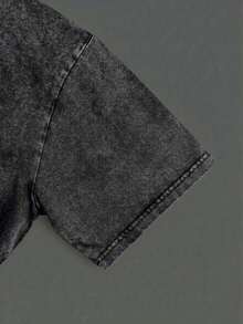 Camiseta de hombre con estampado divertido, estilo desgastado lavado, corte holgado. - Negro - Ver 4