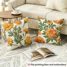 2pcs Soft Short Plush Throw Pillow Cover, 45*45 Cm - Marigold Plant Print, Ideal For Living Room, Bedroom, Office Decor (Pillow Insert Not Included), Office Pillow Cover | Modern Throw Pillow | Pillow Cover, Decorative Pillows - Multicolor - View 6