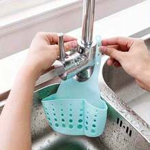 Double-Layer Plastic Drain Basket Hanging Sink Storage Rack, Kitchen Sponge Brush Cutlery Organizer, Household Kitchen Gadgets - Blue - View 6