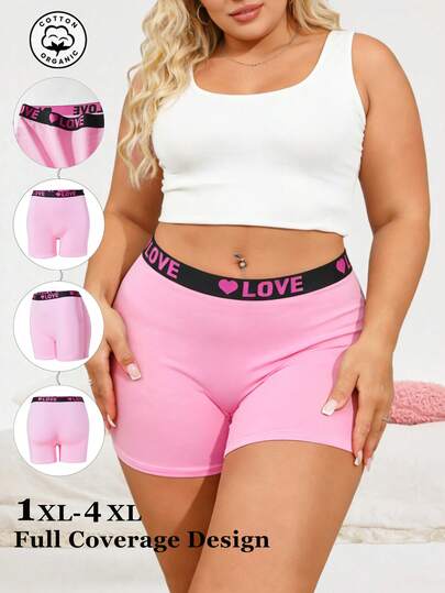 1pc Plus Size Women Cotton Heart-Shaped Waist Band Briefs - High Waist Comfortable Fabric For Daily Wear