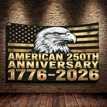 1pc 1776-2026 250th Anniversary Patriotic Handheld Flag, Golden Bald Eagle Patriotic Emblem Print, Premium Polyester, Double Sided, Weather Resistant, Fade Resistant, Washable, For 4th Of July Independence Day Memorial Day Summer Outdoor DecorDecorative Tapestry - 雙面印刷 - 查看 6