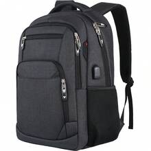 1pc Polyester Casual Laptop Backpack, Large Capacity Multi-Function Notebook Business Computer Bag, Outdoor Travel Backpack Suitable For Men And Women, Black, Grey - Multicolor - View 14