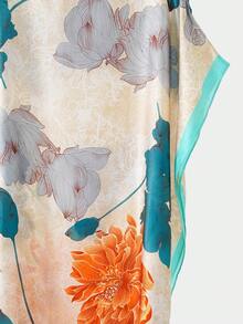 1pc Women's Elegant Floral Print Faux Silk Cover Up Shawl, Lightweight Breathable Satin Kimono Robe For Spring/Summer Beach, Vacation, Sun Protection,Holiday - Lake Blue - Chrysanthemum - View 2
